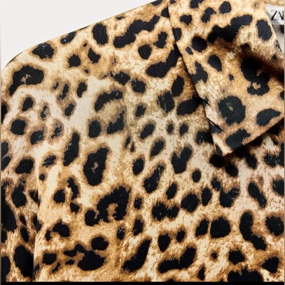 Zara ZW Collection Oversized Animal Print Boho Shirt Size XS - Picture 2 of 11